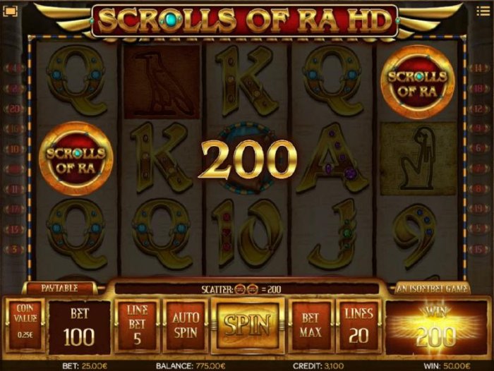 All Online Pokies - A pair of scatter symbols awards a 200 coin payout.