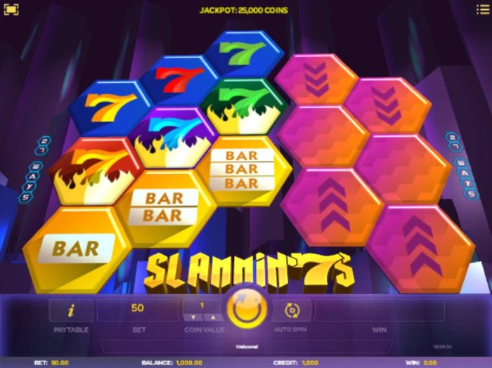 Main game board featuring five reels with 27 paylines and a $50,000 max payout. - All Online Pokies