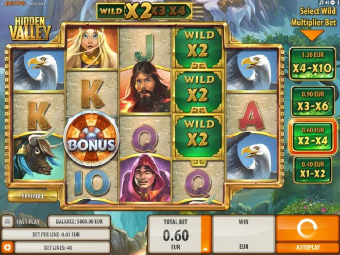 Main game board featuring five reels and 40 paylines with a $9,000 max payout by All Online Pokies