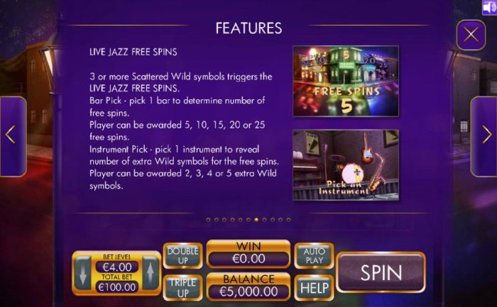 3 or more scattered wild symbols triggers the Live Jazz Free Spins. by All Online Pokies