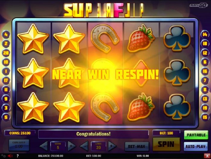 All Online Pokies - A near win respins is triggered by the gold star symbol stacked on reels 1 and 2.