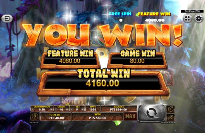 Total free games payout 4180 coins by All Online Pokies