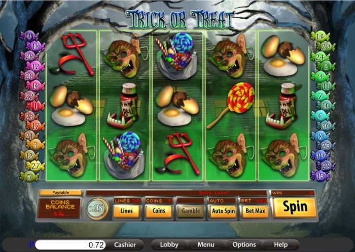 main game board featuring five reels and thirty paylines - All Online Pokies