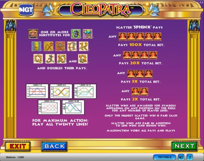 All Online Pokies - Cleopatra pokie game  wilds and scatters paylines
