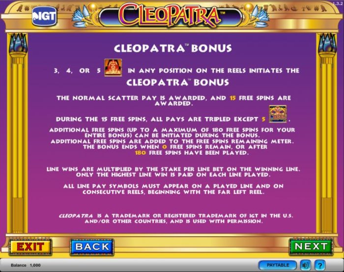 All Online Pokies - Cleopatra pokie game bonus award table