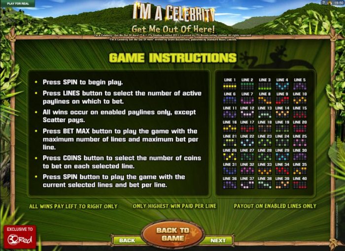 Game Instructions and Payline Diagrams - All Online Pokies