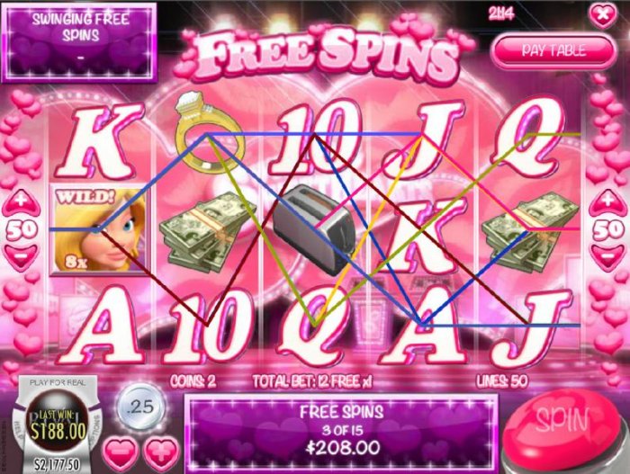 All Online Pokies - Multiple winning paylines triggers a $188.00 big win during the free spins feature!
