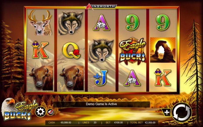 All Online Pokies - Main game board featuring five reels and 20 paylines with a $200,000 max payout.