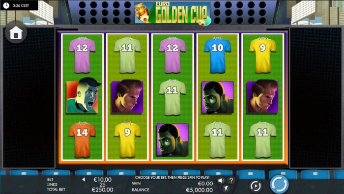 Main game board featuring five reels and 25 paylines with a $10,000 max payout - All Online Pokies