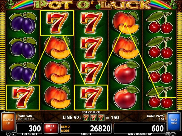 Winning Sevens lead to a 600 coin payout by All Online Pokies