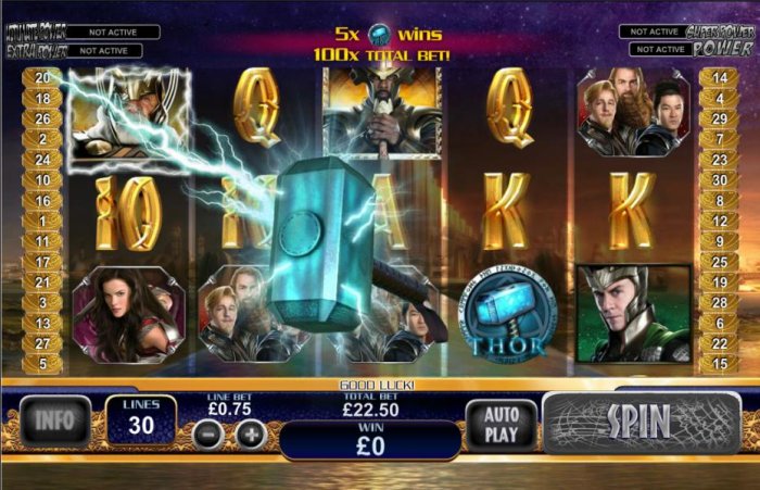Thor's hammer throws lightning bolts to random symbols changing them into locked wilds by All Online Pokies