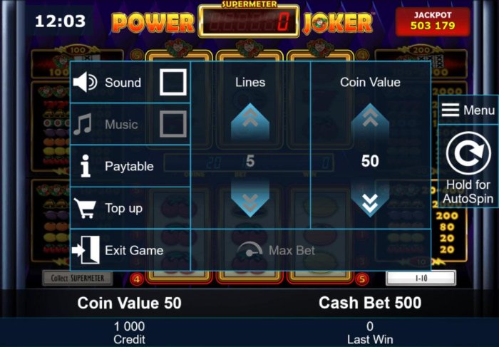 Click on the side menu button to adjust the lines or coin value. - All Online Pokies