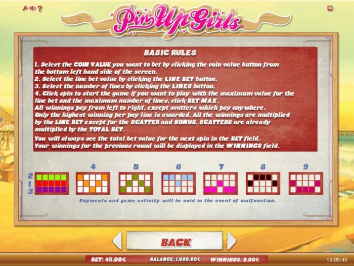 All Online Pokies - General Game Rules and Payline Diagrams 1-9