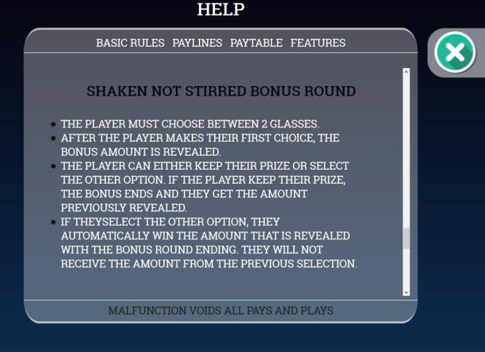 Shaken Not Stirred Bonus Feature Rules by All Online Pokies