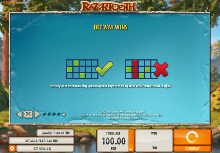 All Online Pokies - Bet Way Wins Diagram - Bet ways win when matching symbols appear anywhere on adjacent reels from leftmost to right.
