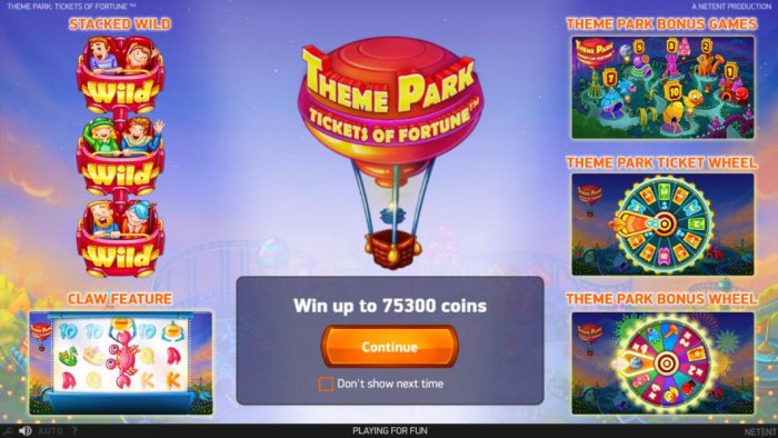All Online Pokies - game features include: stacked rollercoaster wilds, claw feature, Theme Park Bonus Games, Theme Park Ticket Wheel and Theme Park Bonus Wheel.