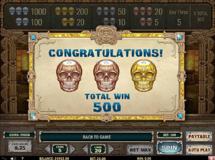 All Online Pokies - Bonus feature pays out a total of 500 coins for a big win.