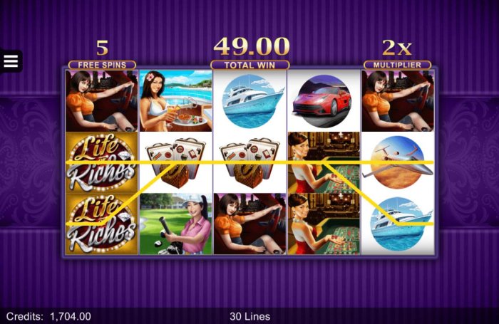A pair of winning paylines triggered during the Free Spins feature. - All Online Pokies