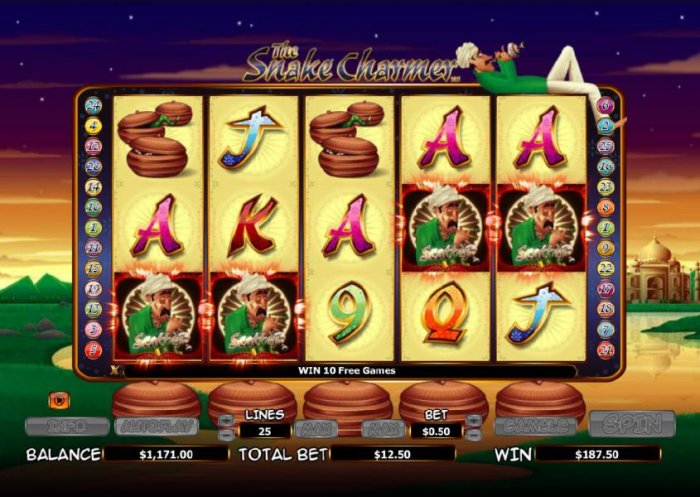 four scatter symbols triggers 10 free games by All Online Pokies