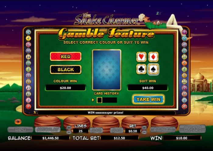 All Online Pokies - gamble feature game board - select correct color or suit to win