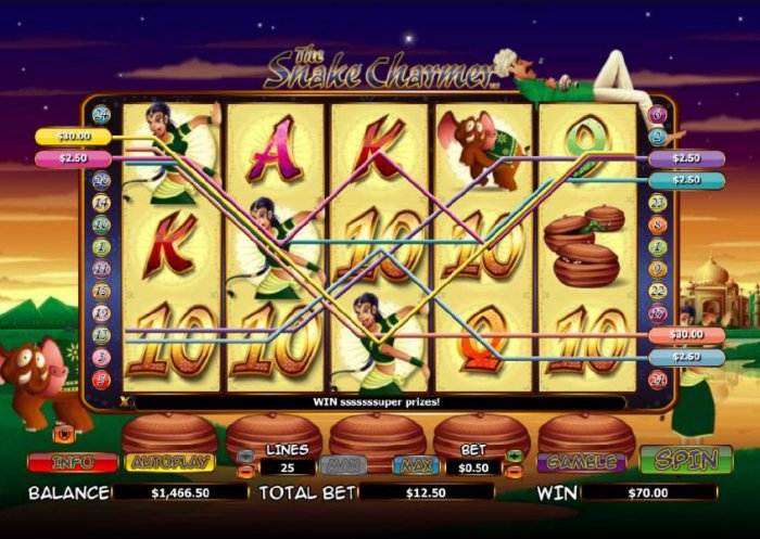 All Online Pokies - a $70 jackpot triggered by multiple winning paylines