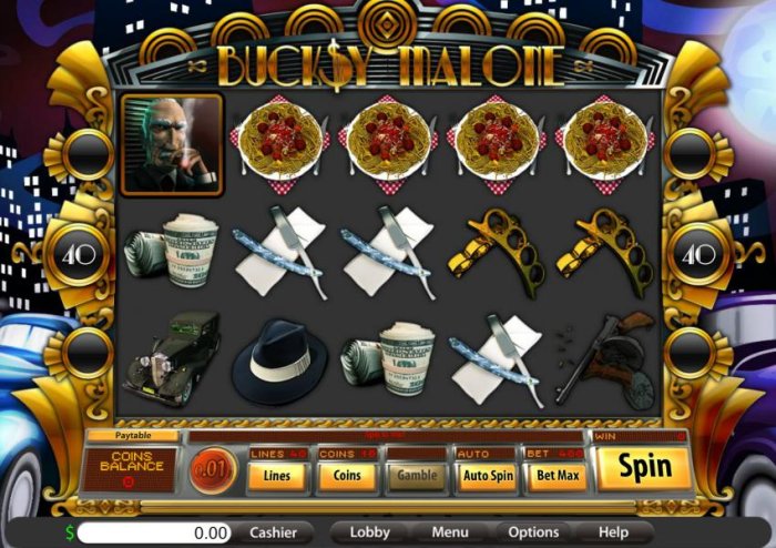 main game board featuring five reels and forty paylines by All Online Pokies