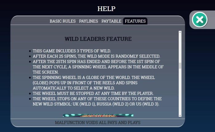 All Online Pokies - Wild Leaders feature Rules
