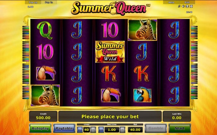A nature themed main game board featuring five reels and 40 paylines with a $40,000 max payout - All Online Pokies