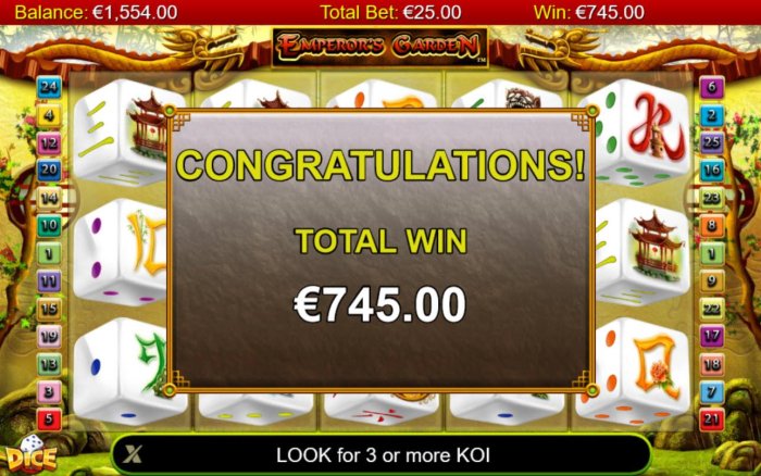 Total win 745.00 for playing the free games feature - All Online Pokies