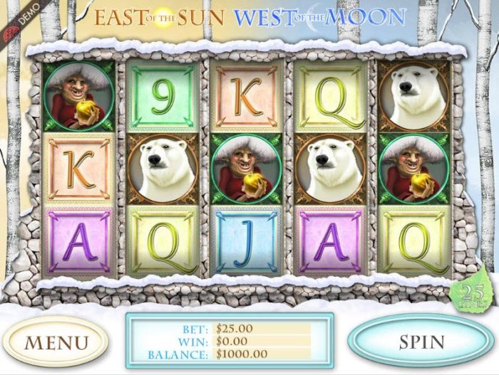 Main game board featuring five reels and 25 paylines with a $2,000 max payout - All Online Pokies