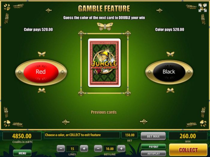Gamble Feature - To gamble any win press Gamble then select Red or Black. - All Online Pokies