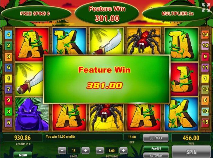All Online Pokies - Total Feature Win 381 Coins