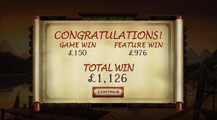 All Online Pokies - Free Games feature awards a total win of 1,126.00