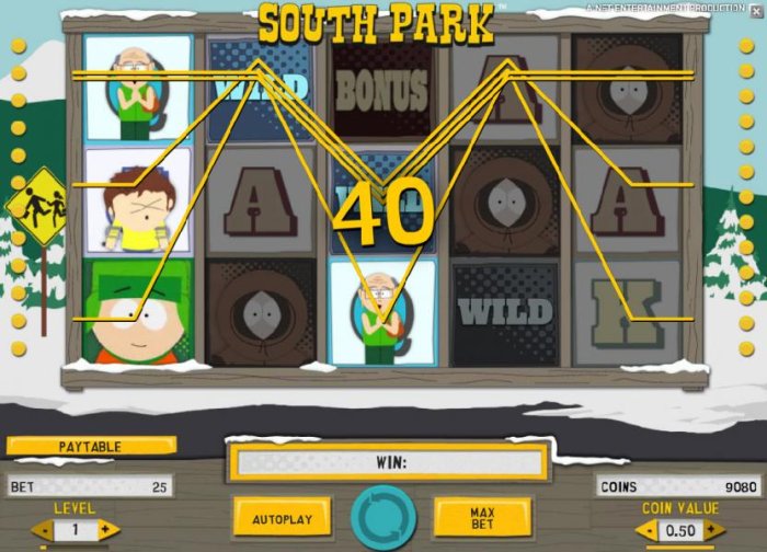 the terrance and phillip mini feature triggers a 40 coin jackpot by All Online Pokies
