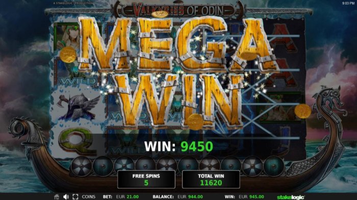A 9450 coin Mega Win triggered by All Online Pokies
