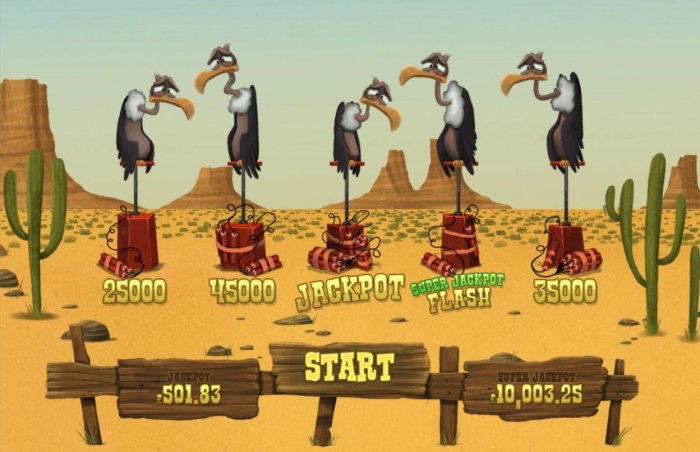 All Online Pokies - Jackpot Flash Game Board - Each vulture will take a turn trying to detonate the dynamite.