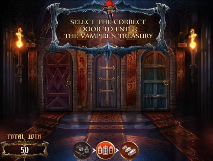 Select the correct door to enter the vampires treasury. by All Online Pokies