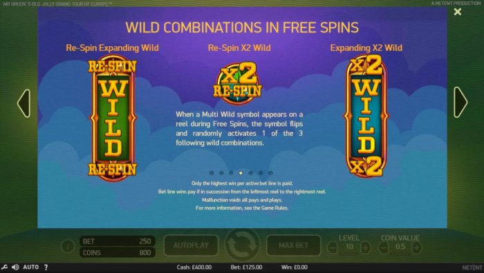 When a Multi Wild symbol appears on a reel during Free Spins, the symbol flips and randomly activates 1 of 3 following combinations. Re-Spin Expanding Wild, Re-Spin X2 Wild and Expanding X2 Wild - All Online Pokies