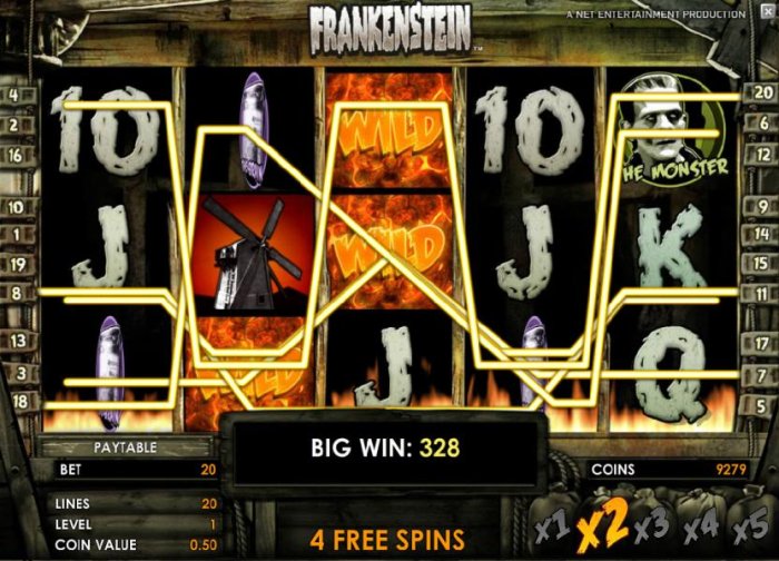328 coin big win triggered by multiple winning palines during the free spins bonus game by All Online Pokies