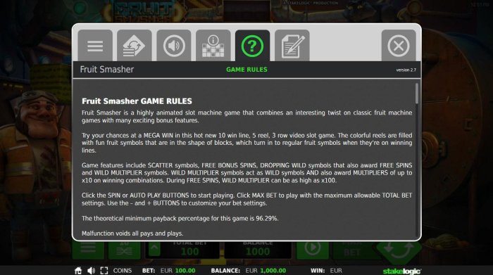General Game Rules - The theoretical average return to player (RTP) is 96.29%. by All Online Pokies