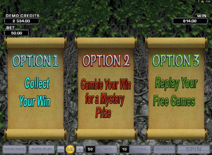 you have three options to choose from after the free spins feature has completed by All Online Pokies