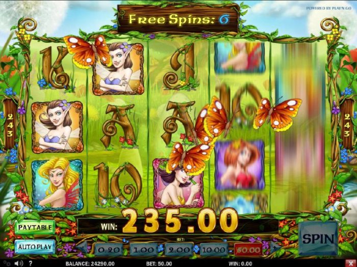 All Online Pokies - Butterflys fly over the game board during the free spins feature. Symbols are changed into wilds where a butterfly lands.