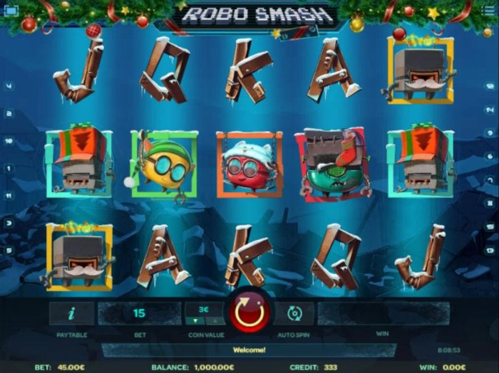 All Online Pokies - A robot themed main game board featuring five reels and 15 paylines with a $1,500 max payout