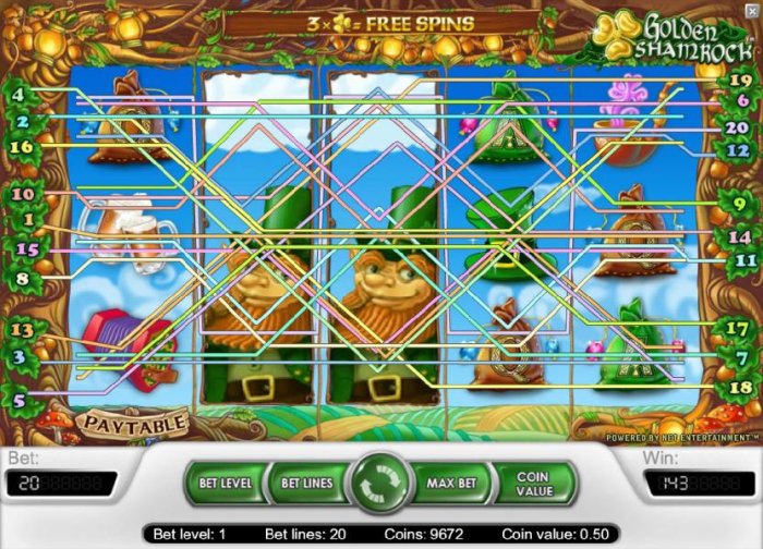 All Online Pokies - another example of a multiple winning paylines triggering a 143 coins jackpot