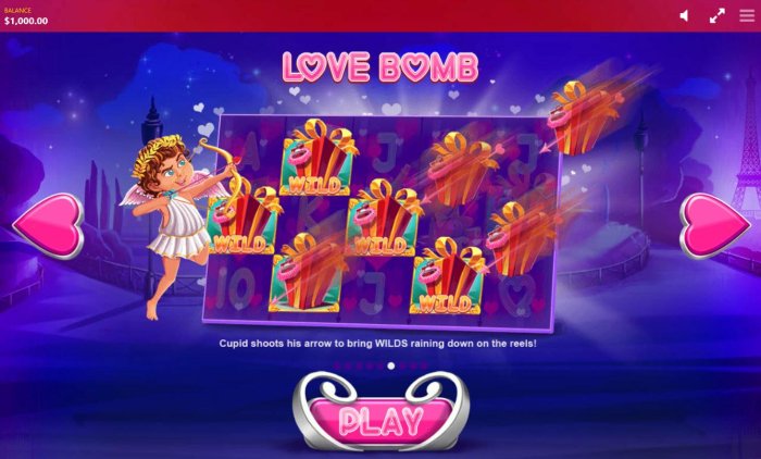 All Online Pokies - Love Bomb - Cupid shoots his arrow to bring wilds raining down on the reels.