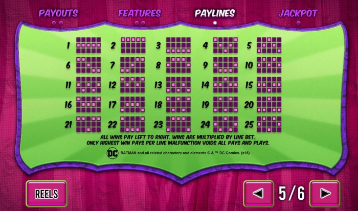 All Online Pokies - Payline Diagrams 1-25. All wins pay left to right. Only highest win pays per line.