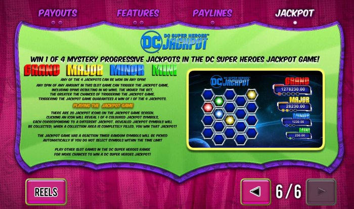 DC Super Heroes Jackpot Game Rules - Win 1 of 4 Mystery Progressive Jackpots in the DC Super Heroes Jackpot. - All Online Pokies