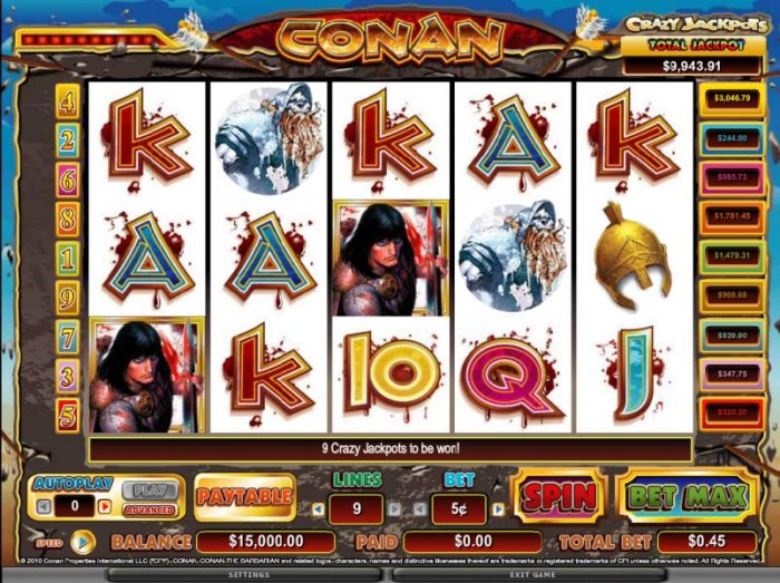 All Online Pokies - main game board featuring 5 reels and 9 paylines