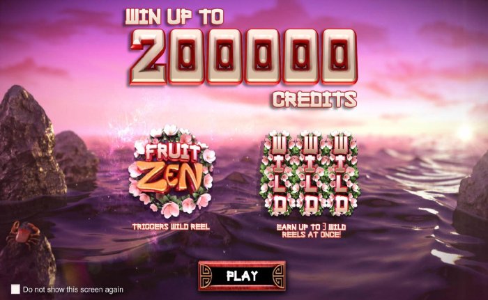 Win Up To 200000 credits! Fruit Zen game logo triggers wild reel. Earn up to 3 wild reels at once! by All Online Pokies