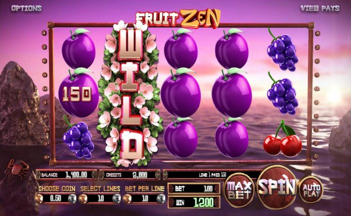 All Online Pokies - Expanded wild on reel 2 triggers multiple winning paylines leading to a 1200 credit big win!